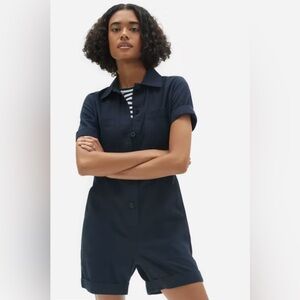 Everlane Cotton Weave Romper Jumpsuit in Navy